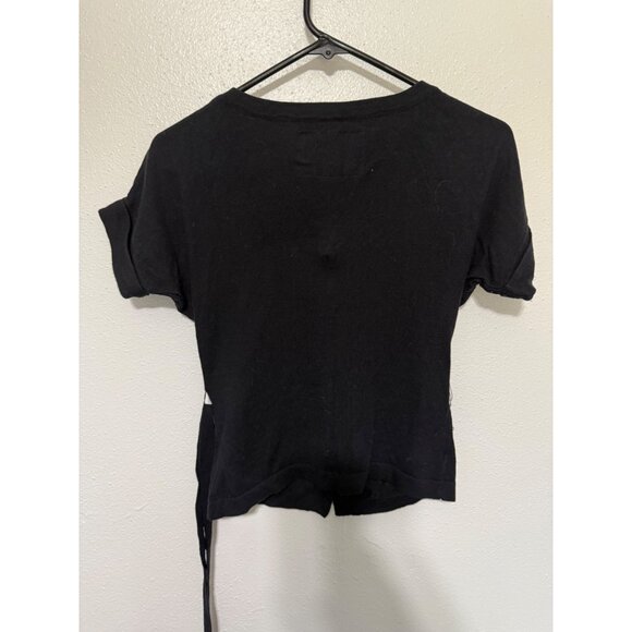 Decree Black S/S Sweater with Tie Button Front Womans S - Picture 2 of 4